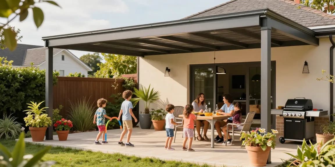 Terrassenüberdachungen bieten Schutz und eine einladende Atmosphäre für Familienaktivitäten im Freien.